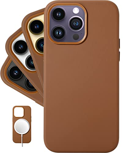 LONLI Classic - (for iPhone 14 Pro Max) - European Nappa Leather Case - Smoothen and Soften Over Time - Compatible with Magsafe - Saddle Brown