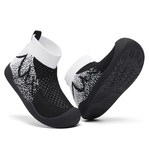 TODDLLUBY Children's Socks Wrestling Shoes Breathable and Non Slip Tennis Shoes Barefoot Sneakers with Arch Support and Toe Protection Washable Black Size 8