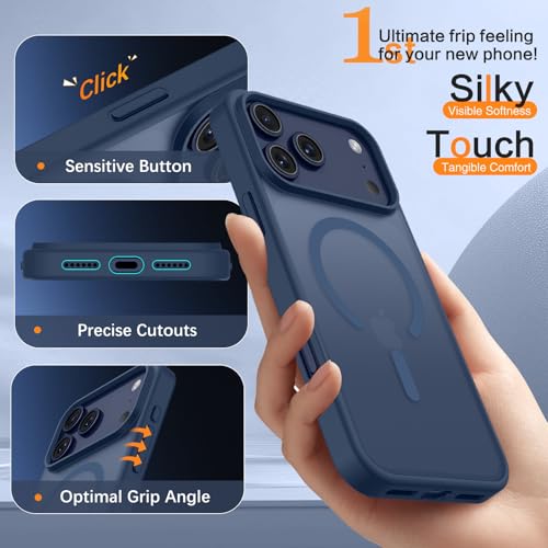 Image of BENTOBEN Magnetic for iPhone 17 Pro Case 6.3 inch 2025, [Compatible with Magsafe] Cute Slim Matte Military Shockproof Drop Protective Bumper Girl Women Men Boy Phone Cover for iPhone 17Pro, Deep Blue