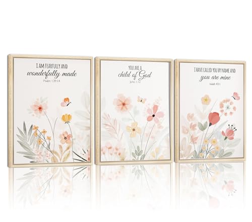 3pcs Framed Floral Wall Art Pieces, Christian Art...