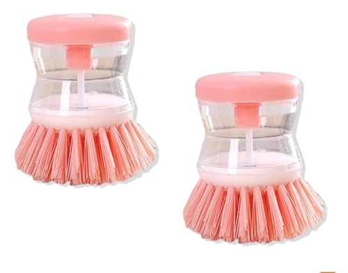 2Pcs Pink Dish Brush with Soap Dispenser,Soap Dispensing Brush, Kitchen Brush,Dish Pot Pan Sink Cleaning, Dish Brush Washing Utensils,Washing Up Liquid Soap Dispenser,Soap Dispensing Dish Brush