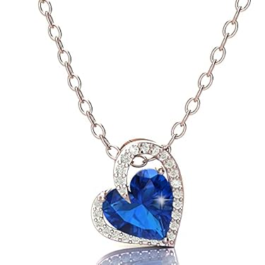 AMAZON - L’ALEENO Sapphire Birthstone Necklace Women September Birthdays – Sterling Silver Rose Gold Heart Pendant – Gift for Mothers Day, Birthdays, Anniversaries, Valentines Day.