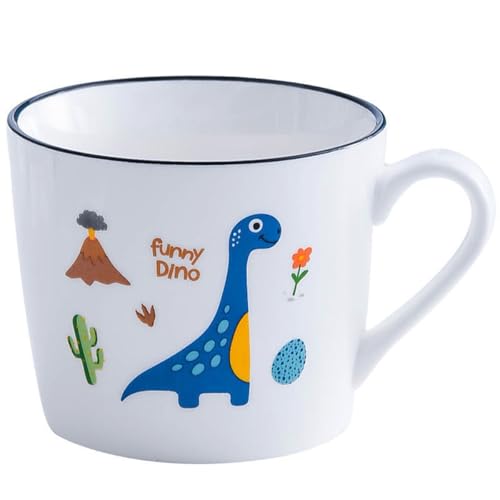 Image of Spooky Dinosaur Ceramic Mug for Kids - 350ml Cartoon Animal Water Cup for Milk, Juice, or Breakfast - Mug for Children - Perfect for Christmas, Birthdays & Special Occasions (Blue)