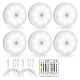Akavivo Led RGB Puck Lights with Remote Control 16 Color Changeable USB Rechargeable Tap Lights Under Counter Light for Kitchen Party Halloween Decoration