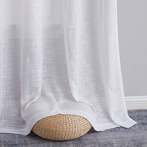 Hlc.me Madison Faux Linen Textured Semi Sheer Privacy Light Filtering Transparent Window Grommet Floor Length Thick Curtains Drapery Panels For Office & Living Room, 2 Panels (54 W X 84 L, White) #TOP5