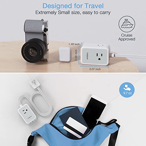 Small Flat Plug Power Strip, Tessan Ultra Thin Extension Cord With 3 Usb Wall Charger (1 Usb C), 3 Outlets Mini Nightstand Charging Station, 5 Ft Slim Plug For Cruise, Travel, Dorm Room Essentials #TOP4
