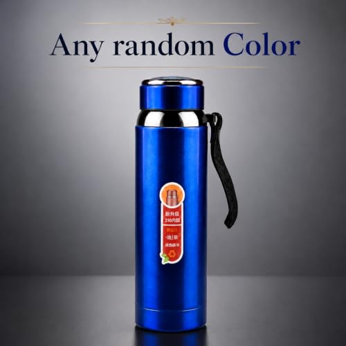 Image of Stainless Steel Water Bottle | Hot & Cold Thermos with Carrying Strap | Leakproof Travel Bottle for Office, School, Gym & Outdoor Use | Blue Color (Random Color)