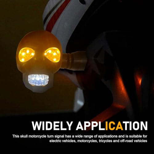 Image of 2PCS LED Motorcycle Turn Signal Light, Waterproof Skull Head Warning Light Decoration, 10 mm Screw Blinkers Indicator Replacement part (White for Constant On, Yellow for Turning