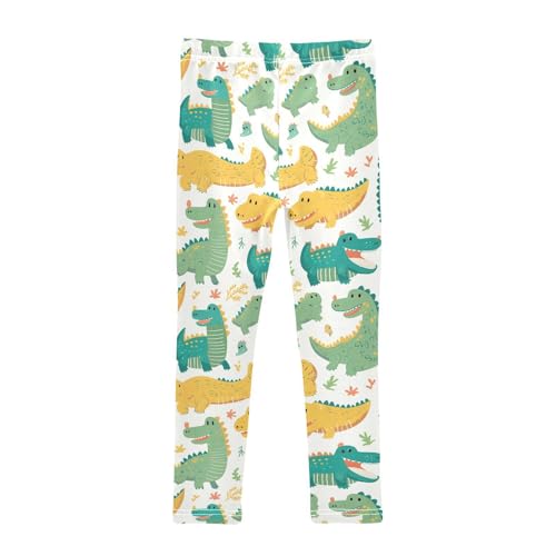 KLL Cute Cartoon Crocodile Alligator Toddler Girls Basic Leggings Stretch High Waisted Workout Pants Sports2