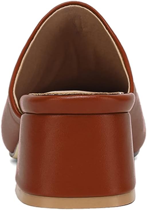 MOOMMO Women Chunky Heel Mules Brown Closed Toe Square Toe Slip On Backless Pumps Black Mid Block Heel Comfort Matte Slide Sandals Casual Cute Outdoor Slippers Dress Shoes Tan 7.5 M US - Image 3