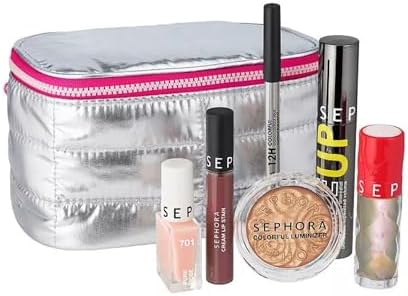 Sephora Favorites Moving Lights Collection Makeup Mania Set - 6 Full Size Must-Haves - Luminizer - Lip Stain - Eye Pencil - Mascara - Lip Plumper and Nail Polish