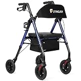 FlyingJoy Rollator Walker Blue 8" Large 4 Wheels Rollator Walkers for Seniors with Seat Locking Brak