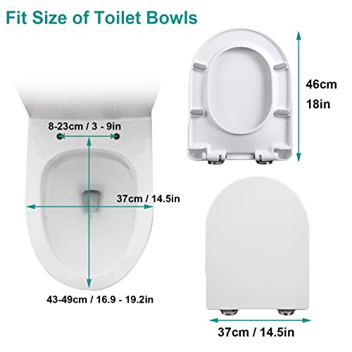 Sedile WC, Sedile WC Soft Close Sedile WC Slow Close Copriwater Copriwater Bianco Sedile WC a Forma di D Facile da Pulire e Fissaggio dall'alto Cerniere regolab