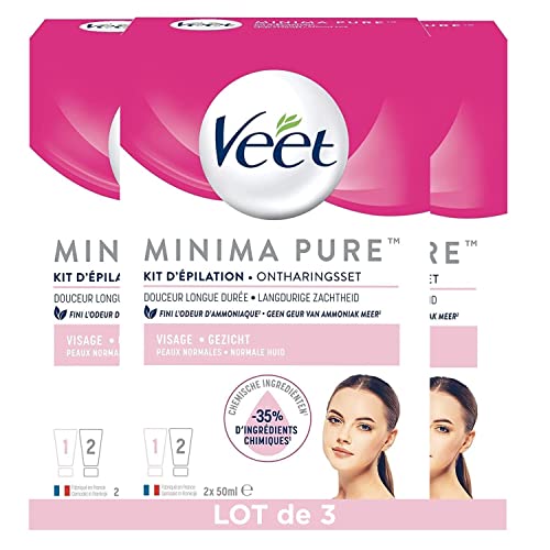 VEET - Lot de Crèmes Dépilatoires PURE - Visage - Peaux Normales - 6 Tubes de 50 ml