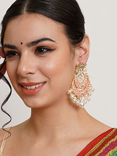 Image of Karatcart Gold Plated Yellow Meena Dangler Earrings for Women
