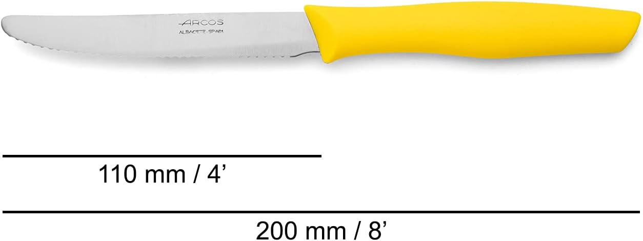 Table knife Arcos Stainless Steel nitrum New Discovery 188825 and Mango Polypropylene, Yellow Blades Of Cover with Display Box, 11 cm