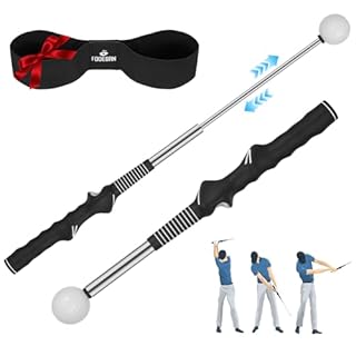 FODESAN Retractable Golf Swing Trainer, Training Aid with Grip Trainer, Swing Mechanics for Beginners & Tempo Training for Advanced, Click Feedback, Arm Connection, Right-Handed, Indoor/Outdoor