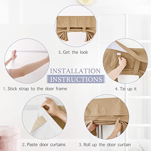 RYB HOME French Door Blinds 100% Blackout, Linen Blended Window Decor Room Darkening Privacy Skylight Patio/French Glass Door Window Shades, W26 x L40 inch, Camel, 1 Panel