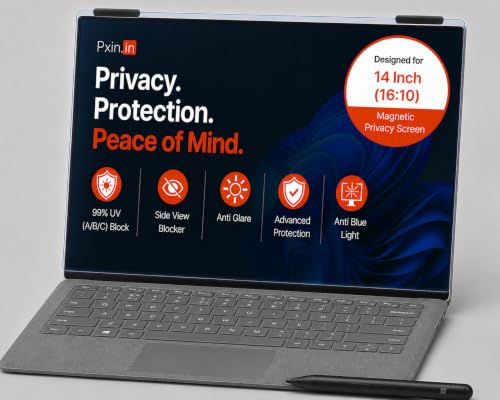 Image of Pxin Nano | 14 Inch (16:10) | Magnetic Privacy Screen | Anti Blue | Anti Glare | UltraThin for Hyper Touch | Anti UV | Nano Privacy Filter compatible with HP /Dell /Lenovo /Asus /Acer