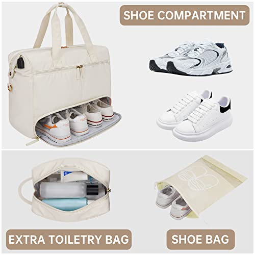 Lyauk Travel Bag With 15.6 Inch Laptop Compartment, Weekender Bag Women With Shoe Compartment & Usb Charging Port & Toiletry Bag, Carry On Duffel Bag For Travel, Business, Work, Trips (Beige) #TOP2