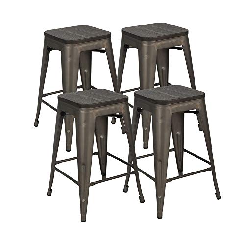 Bonzy Home Bar Stools Set of 4, 24 inches Indoor Outdoor Metal Bar