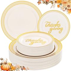 60pcs Beige and Gold Thanksgiving Plates