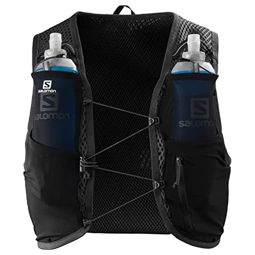 Salomon Active Skin 4 set unisex hydreringsväst med 2 mjuka flaskor (500 ml), terränglöpning och vandring, svart ebenholts, medium