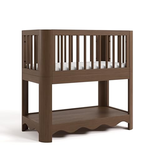 Image of Storkcraft Casablanca 3-in-1 Convertible Bassinet, Hazelnut | GREENGUARD Gold Certified Wood Baby Bassinet, Includes Water-Resistant Mattress, Converts to Toy Box and Bookcase, Newborn