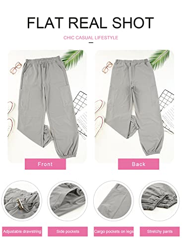 Evaless Cargo Pants Women Petite High Waist Wide Leg Parachute Pants Drawstring Elastic Outdoor Capris Hiking Pants Trousers With Pockets Gray Small #TOP4