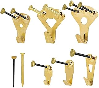 Siming 130 Pieces Picture Hooks, Heavy Duty Picture Hangers, Picture Frame Wall Nails, Wall Picture Hanging Kit With Nails Holds 10-100 lbs for Wall Mounting, Golden