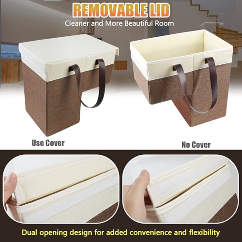 Ecopandy Faltbarer Korb Treppenkorb Stufenkorb Leinen, Wäschewanne Mit Henkel Und Deckel, Rutschfeste Treppentasche Wäschekorb Platzsparend Filz Organizer Für Wäsche, Spielzeug (braun)