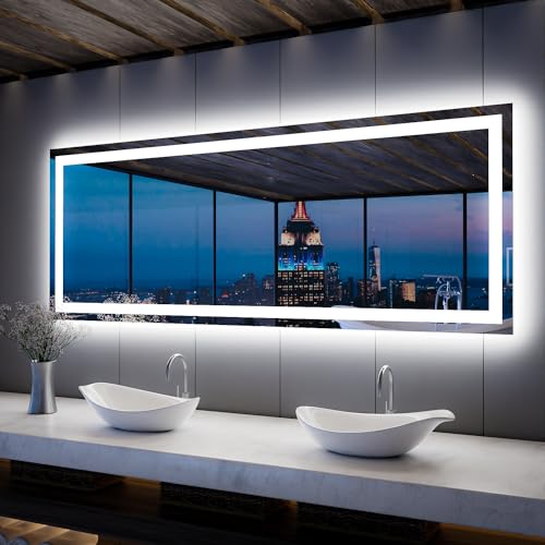 ISKM LED Mirror for Bathroom Lighted Vanity Mirror for Wall Front Lights + Backlit LED Bathroom Mirror Anti-Fog Tempered Glass ETL Listed (Front and Backlit, 84''L x 32''W)