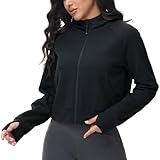 baleaf Womens Full Zip Hoodies Fleece Jacket Cropped Oversized Sweatshirts with Pockets Thumb Hole Black S