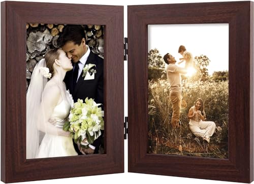 Golden State Art, 4x6 Double Picture Frame Brown, 1 Pack