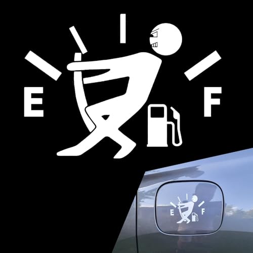 Image of Funny Fuel Tank Stickers, Vinyl Gas Tank Decal, Reflective Fuel Lid Decals, Self-Adhesive Fuel Gauge Empty Stickers, Auto Fuel Tank Cover Sticker, Universal Funny Signs Decal for Cars (White)