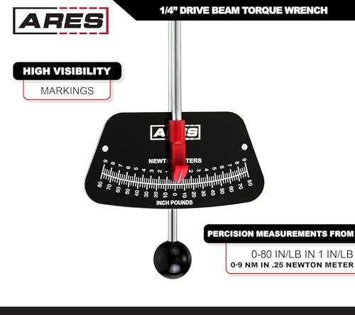 Image of ARES 70213-1 /4-inch Drive Beam Torque Wrench - 0-80 Inch /Pounds and 0-9 Newton /Meter Torque Wrench - High Visibility Markings for Easy Readings