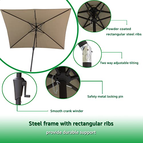 Helios&Hestia 6.5X10 Ft Rectangular Outdoor Market Patio Table Umbrella With Tilt And Crank, Taupe #TOP1