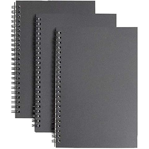 A5 Sketchbook 3 Pack,Soft Cover Spiral Notebook Kraft Cover Blank Sketch Pad,100 Pages/ 50 Sheets White Cartridge Paper Perfect for Travel(Black) Cover