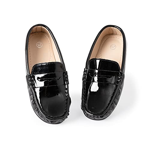 Kannior Boys Girls Leather Loafers Slip-On Texture Flats Boat Dress Moccasin Schooling Daily Walking Shoes(Toddler/Little Kids) #TOP4