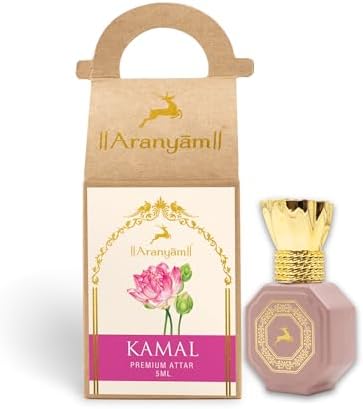 Aranyam Perfumes Kamal Attar (Real Pink Lotus) (5 ML) - Long Lasting Floral Perfume for Women, Attar for Worship 0% Alcohol Pure & Undiluted