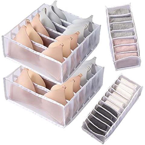4 Sets Drawer Organisers Dividers, Foldable Underwear Bra Socks Panty Storage Boxes Wardrobe Cabinet Organizers, Drawer Divider Dormitory Save Space Cover