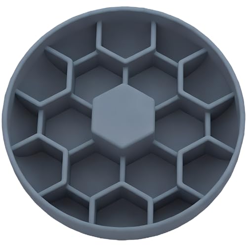 5.9 in Honeycomb Slow Feeder Bowl for Cats and Dogs, Gray-Blue, Silicone, Supports Digestion, Encourages Foraging