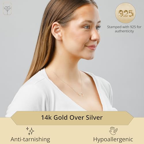 MAX + STONE 14k Gold Plated Sterling Silver Large Sideways Block Initial Letter Pendant Necklace for Woman with 16 Inches to 18 Inches Adjustable Chain and Spring Ring Clasp2