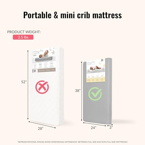 Image of Dream On Me Snuggles Extra Firm Dual-Sided Baby Crib Mattress with Breathable Fabric, Water & Odor Resistant, GREENGUARD Gold Certified, Fits Mini & Portable Cribs (38 inchx 24 inchx 3 inch) - Grey