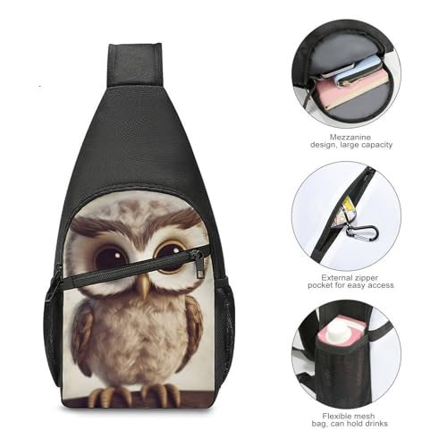 Mochila bandolera Cute Owl blanca para senderismo y uso casual miniatura 5