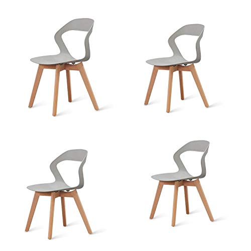 GroBKau - Set di 4 sedie con Schienale in plastica, Stile Nordico, semplici e Moderne, per Soggiorno, Sala da Pranzo, Ufficio, Sala riunioni, Ristorante, ECC. Grey