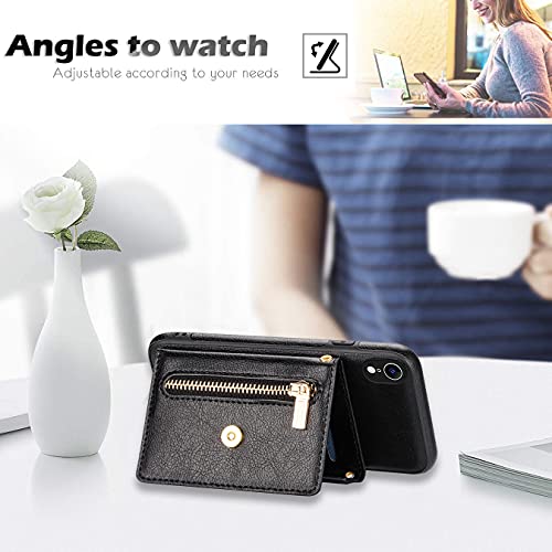Harsel Iphone Xr Crossbody Case, Slim Zipper Pocket Pu Leather Wallet Case Folio Flip Folding Purse Protective Cover Shell With Long Shoulder Strap For Women Girls (Black) #TOP2
