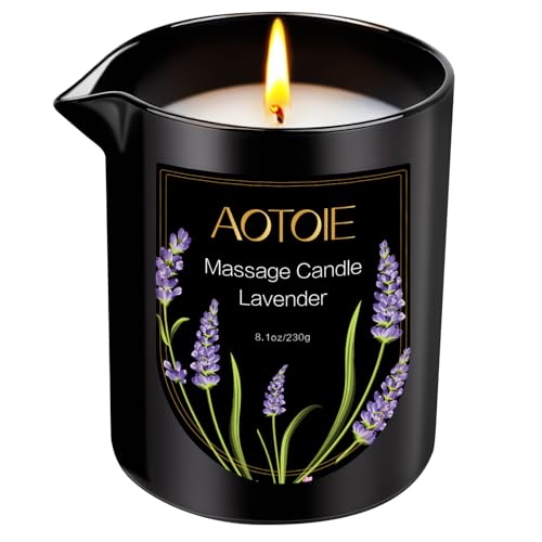 AOTOIE Massage Oil Candle 8.1 oz Low Temp Body Oil Candles for Massage Therapy Moisturising Stress Relief Soybean Wax Massage Candles for Home SPA (Lavender)