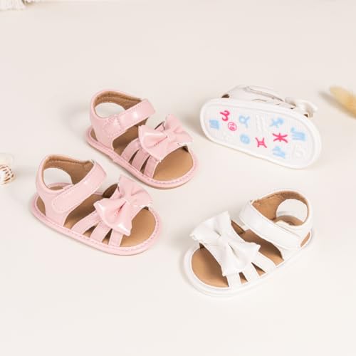 Image of Meckior Baby Toddler Infant Girls PU Leather Soft Open Toe Summer Sandals Flower Princess Flat Shoes