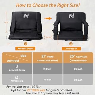 LILYPELLE Wide Heated Stadium Seat Bleacher Seat with Back & Arm Support, Portable 6 Reclinng Positions Stadium Seating for Bleachers, Bleacher Seats for Sports Events, Outing, Travelling